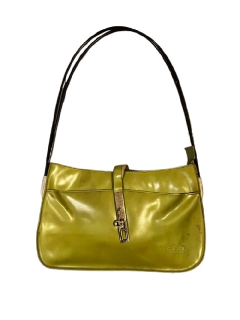 Early 2000s Leather Shoulder Bag in Chartreuse Green